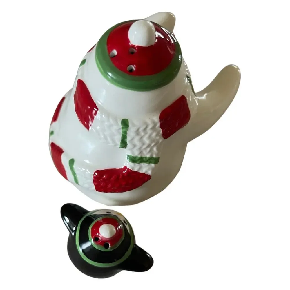 Christmas Winter Snowman Holding Penguin Salt & Pepper Shakers 3” by Hallmark